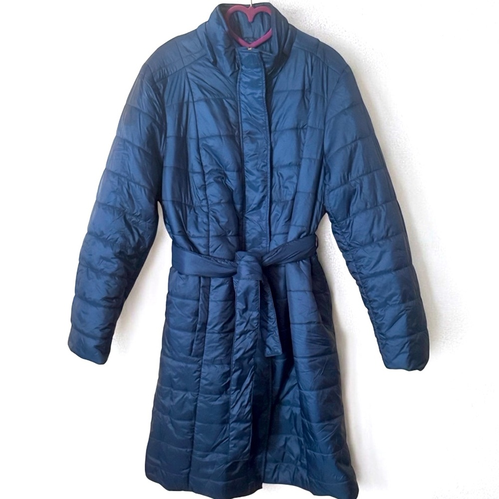 Blue Quilted Belted Coat Plus Size